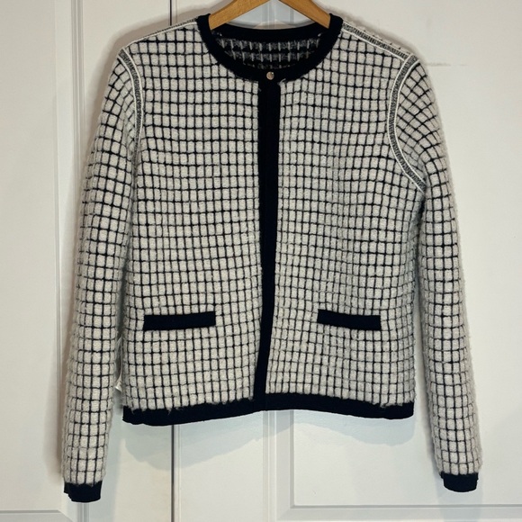 Ted Baker Miylaa Black Gray White Plaid Reversible Cardigan 8 - Picture 6 of 9